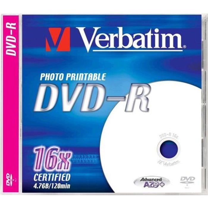 DVD-R VERBATIM - 4.7 Go 16x - surface imprimable avec photo - Boîtier CD