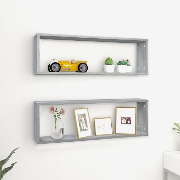 vidaXL Étagères murales cubiques 2 pcs Sonoma gris 80x15x265 cm 815918