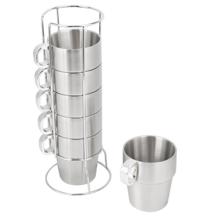 4 Tasses à Café Empilables Acier Inoxydable Avec Support - Service Café Latte Thé 4 Pièces