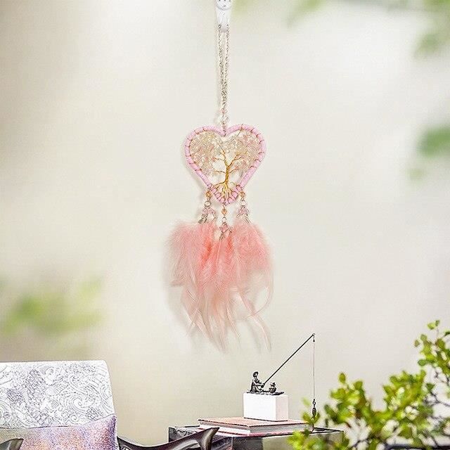 Attrape-rêves Avec Plumes Fait Main | Décoration Murale Lune | Pour Chambre Enfant Ou Adulte