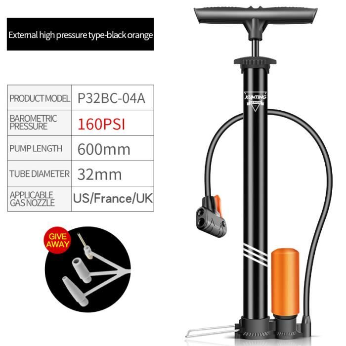 Pompe à Main Vélo Portable Haute Pression 160 PSI - Pour Valve Française Et Américaine - Pour VTT, Route, BMX