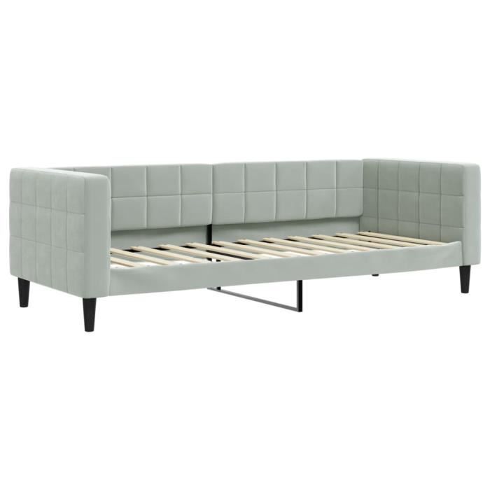 Zerodis Lit de jour avec gigogne et tiroirs gris clair 90x200 cm tissu