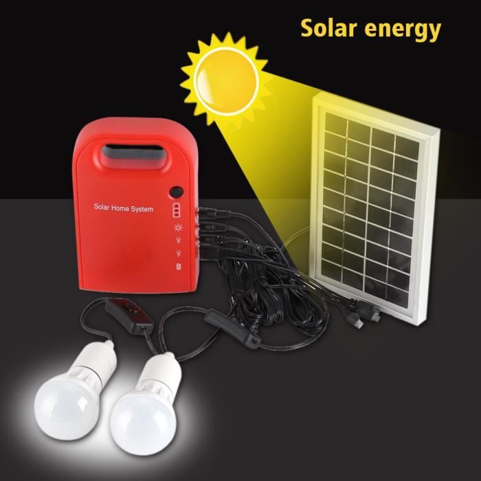 Kit Solaire D'éclaiage Et Chargeur USB - Panneau 3W, Batterie 500mAh, 2 Ou 3 Ampoules LED - Pour Jardin, Camping, Secours
