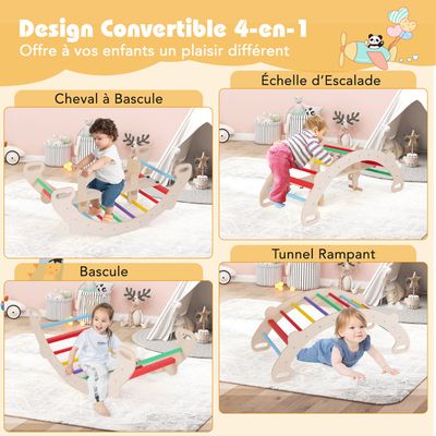 GOPLUS 8 en 1 Arche Escalade Montessori Enfants, Cheval à Bascule en Bois avec Bac Rangement Jeux pour Bébés 3 Ans+, Charge 50KG (Bois Naturel, 80x47x41CM|L
