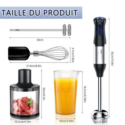 Mixeur Plongeant 5 En 1 – 1000W, 21 Vitesses + Mode Turbo – Accessoires : Bol Hachoir, Fouet, Batteur à Mousse – Sans BPA - 10