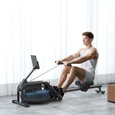 Rameur Compact SPORTNOW – Résistance élastique Silencieuse, Moniteur LCD, Siège Rembourré, Rail 60 Cm – Capacité 150 Kg – Poids 10,5 Kg – Entraînement Corps Complet