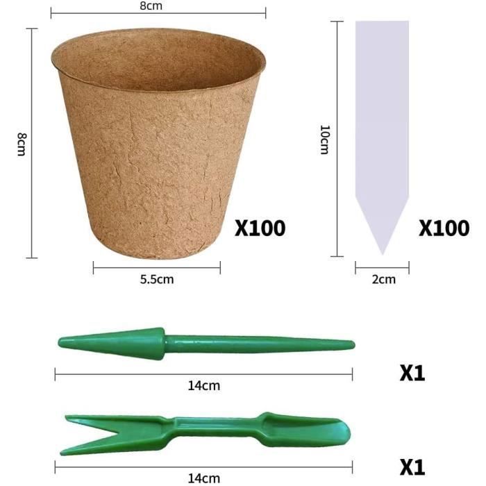Lot De 100 Pots De Semis Biodégradables 8cm + 100 Étiquettes - Godets Tourbe Écologiques Pour Graines, Fleurs Et Légumes