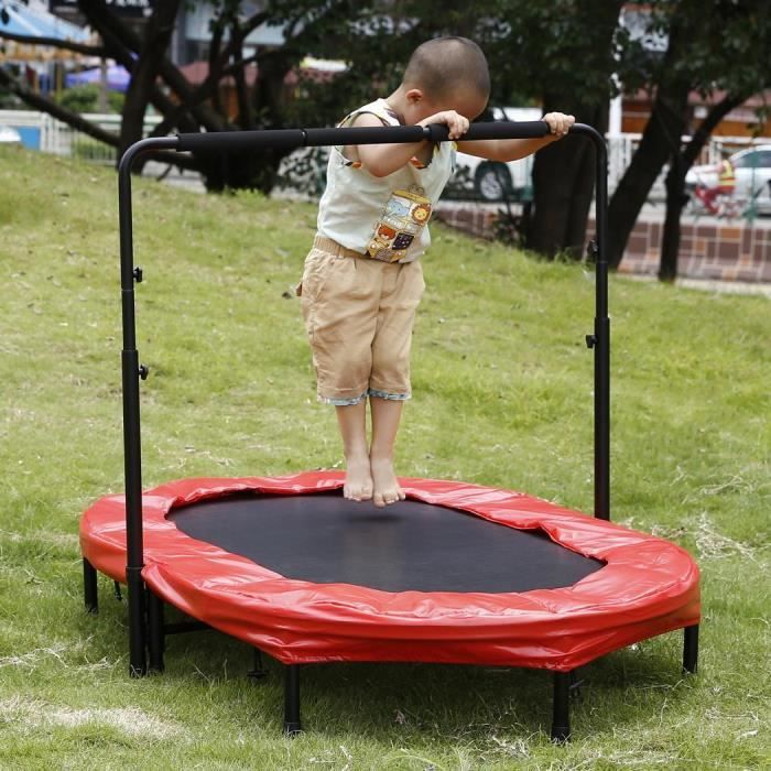 Mini Trampoline De Fitness Pliable - Avec Barre Réglable - Supporte 150 Kg - Bleu/Rouge/Vert