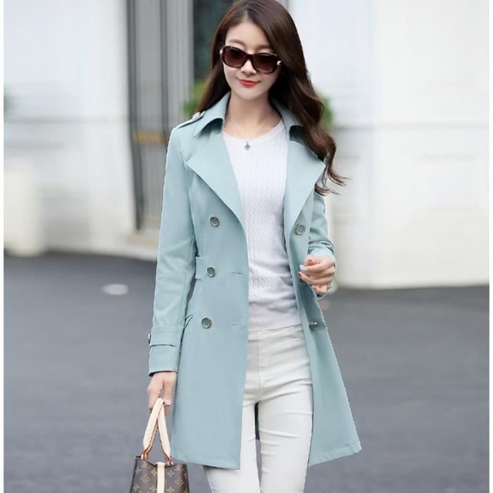 Manteau Manteau a Double bouton pour femme veste coupe vent classique Slim grand Long printemps et automne 2019 Type Khaki Blanc Cdiscount Pret a Porter