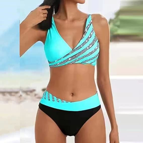 Femme Maillot de Bain Deux pièces Ensembles Bikini Taille Haute Rembourré  Maillots De Bain（Vert）