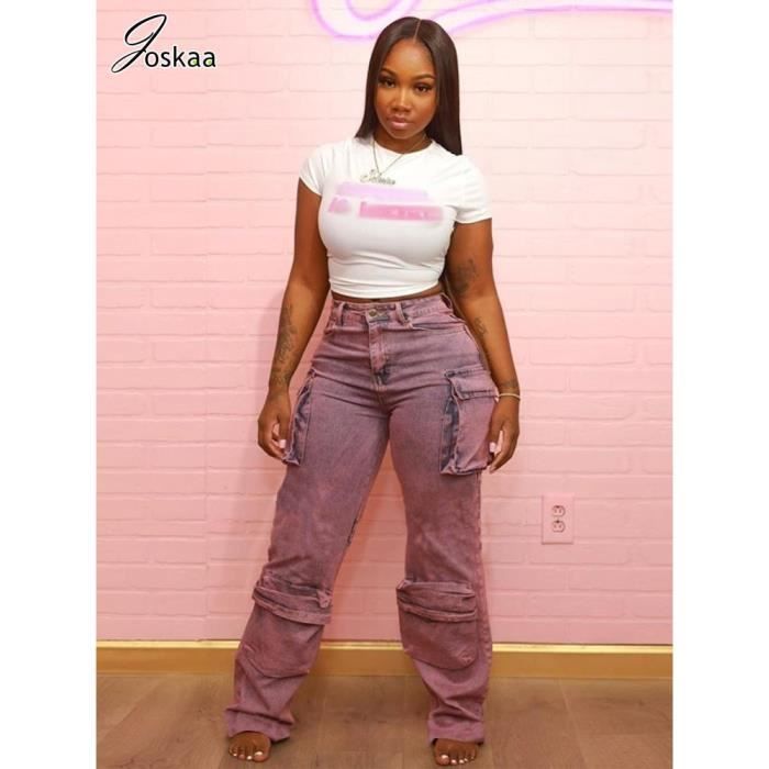 Jeans jean uni taille haute pour femme pantalon droit d contract