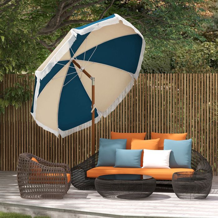 Strandparasol navy blue stripes 200 cm polyester
