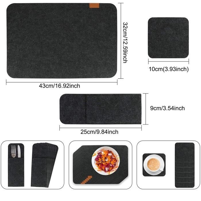 BBWELL Sets de Table en Feutre 18 pièces,Sets de Table Lavables