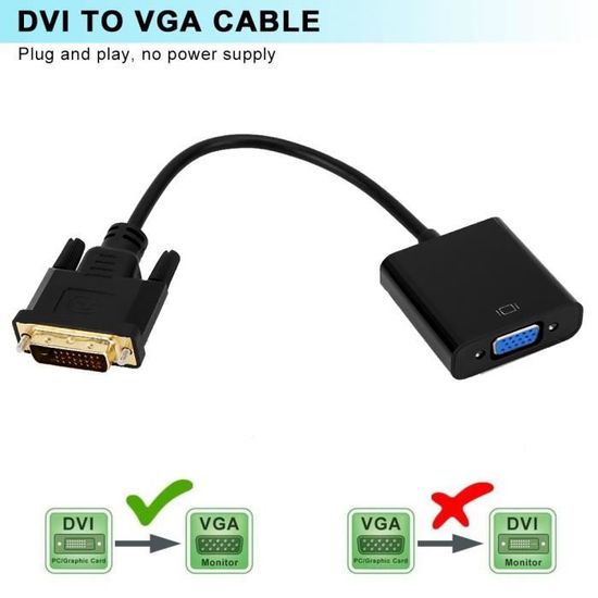 Adaptateur DVI-D Vers VGA – 24+5 Broches Mâle Vers 15 Broches Femelle – Convertisseur Vidéo Plug & Play