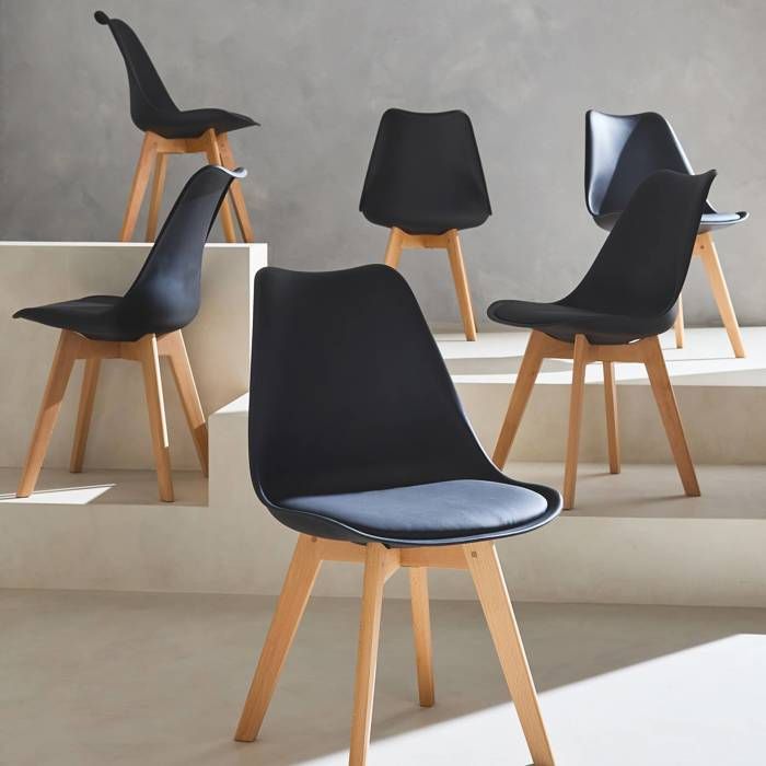Lot De 6 Chaises Scandinaves Catherina – Noir – Piètement Bois – Fabriquées En France