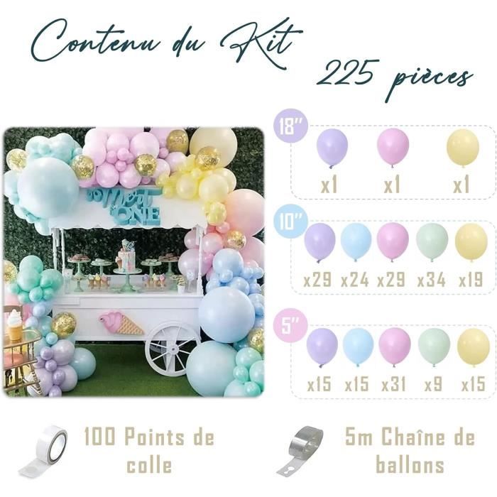 Kit Arche de Ballon Pastel, 125pcs Arc-En-Ciel Macaron Ballons Guirlande  Décorations de Fête, Anniversaire Fête Mariage Baby Shower - Cdiscount  Maison