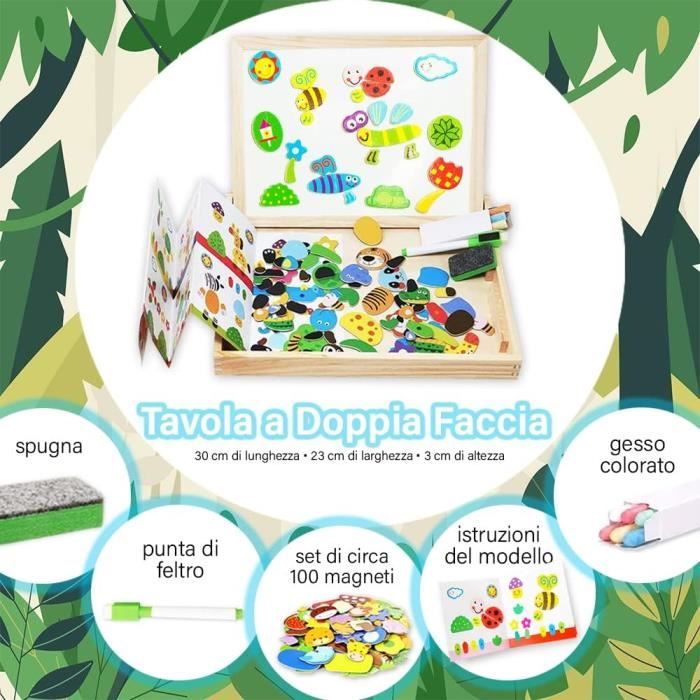 Jojoin Puzzles en Bois Magnétique, 110 Pièces Animaux Jigsaw avec Tableau Noir de Chevalet à Double Face Jouets Educatif, Jouets Montessori Educatif
