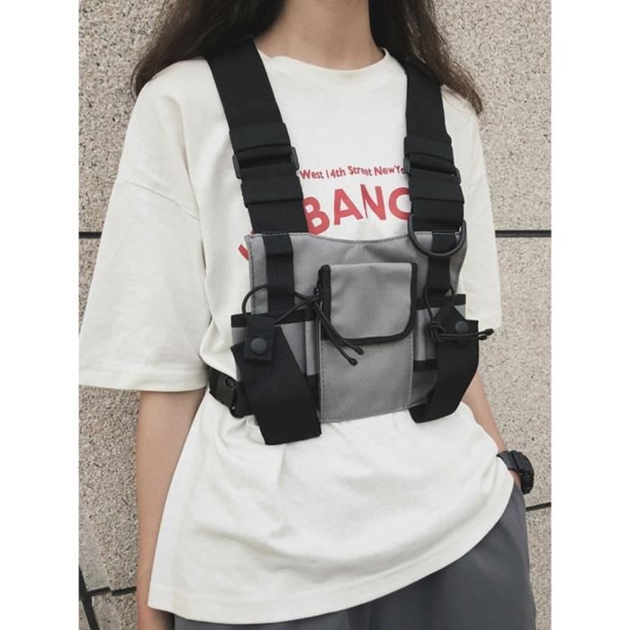 Sac Banane Tactique Molle - Pochette Ventrale Modulable - Compatible MOLLE - Pour Airsoft, Chasse, Randonnée - Noir