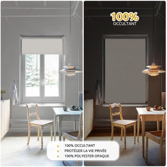 Store Enrouleur Occultant 75x120cm Sans Perçage - Protection Solaire Et Intimité - Gris Foncé