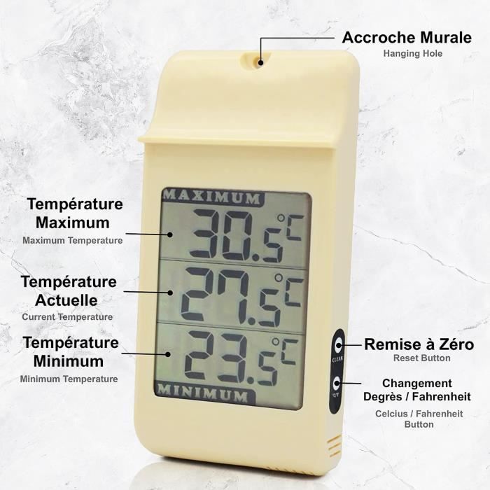 Lot de 2 - Thermomètre Electronique Extérieur Mini Maxi - Affichage digital  - Températures extrêmes