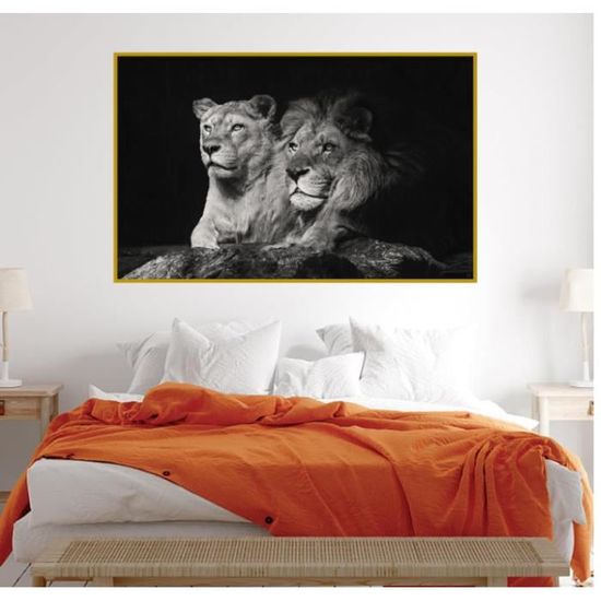 Tableau Lion Noir Et Blanc Sur Toile - Impression Nordique 50x70 Cm, Sans Cadre - Décoration Murale Salon, Chambre