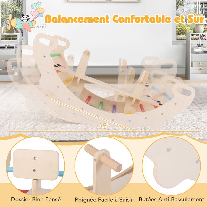 GOPLUS 4 En 1 Arche Escalade Montessori – Cheval Bascule, Tunnel Et Siège Amovible Pour Bébés 1-5 Ans