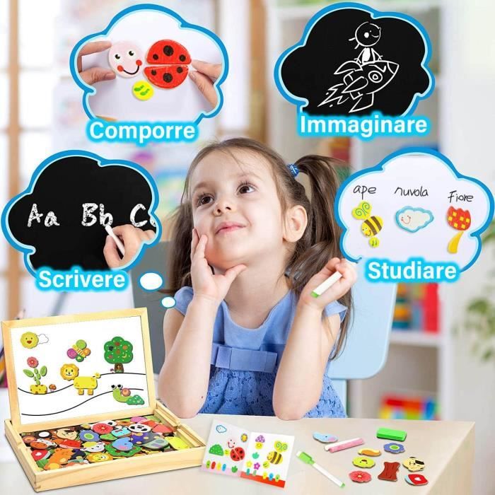 Jojoin Puzzles en Bois Magnétique, 110 Pièces Jeux de Sport Animalier Jigsaw avec Tableau Noir de Chevalet à Double Face Jouets Educatif, Jouets