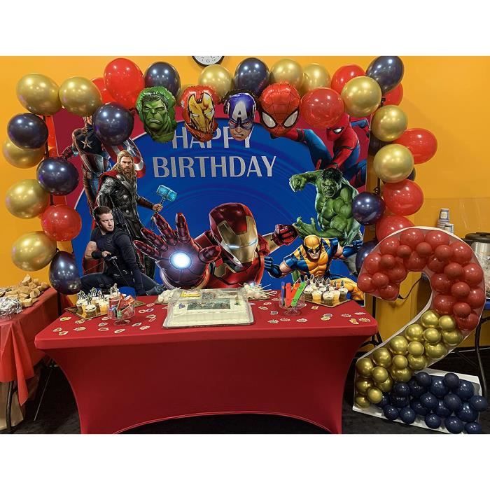Toile de fond d'anniversaire Marvel Avengers pour enfants, décoration de  fête d'anniversaire, arrière-plan de photographie en vinyle, rideaux photo