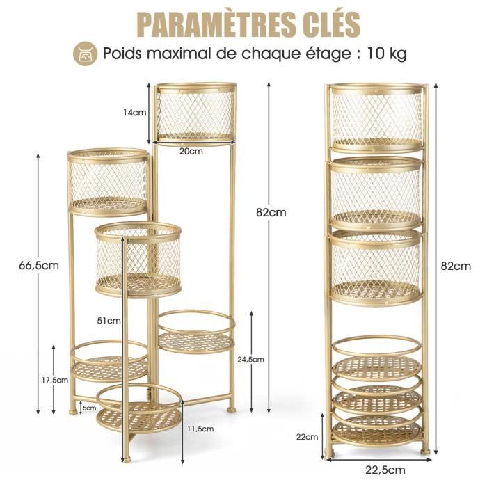 Support Plantes 4 Niveaux 125cm - Étagère Angle Métal Doré Blanc Pour Intérieur Balcon