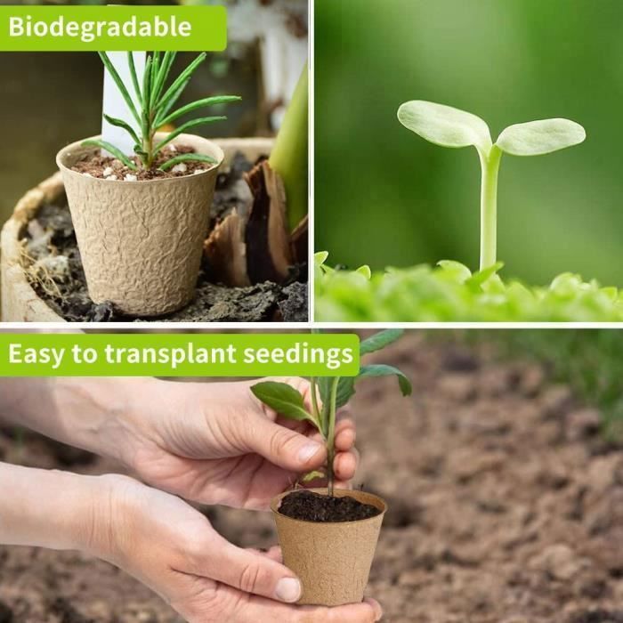 Pots Biodégradables, Lot de 100 Pots de semis en Fibre