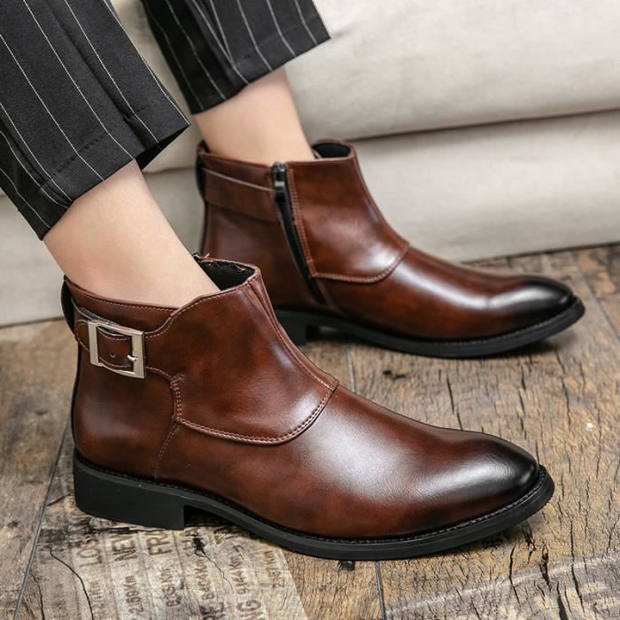 Bottines en Cuir Pour Hommes Brun Brun Cdiscount Chaussures