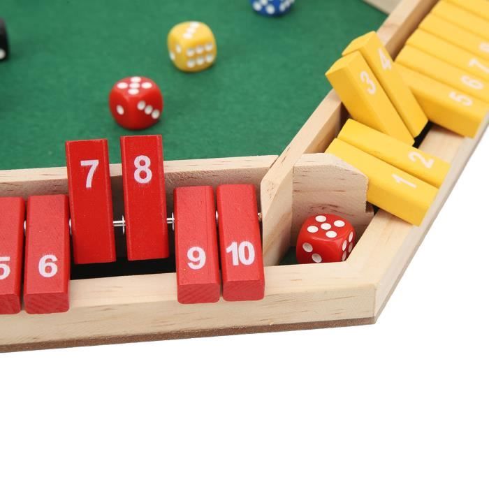 Shut The Box – Jeu De Dés En Bois, Plateau 6 Joueurs, Feutre Vert – Stratégie Et Calcul – Cadeau Voyage