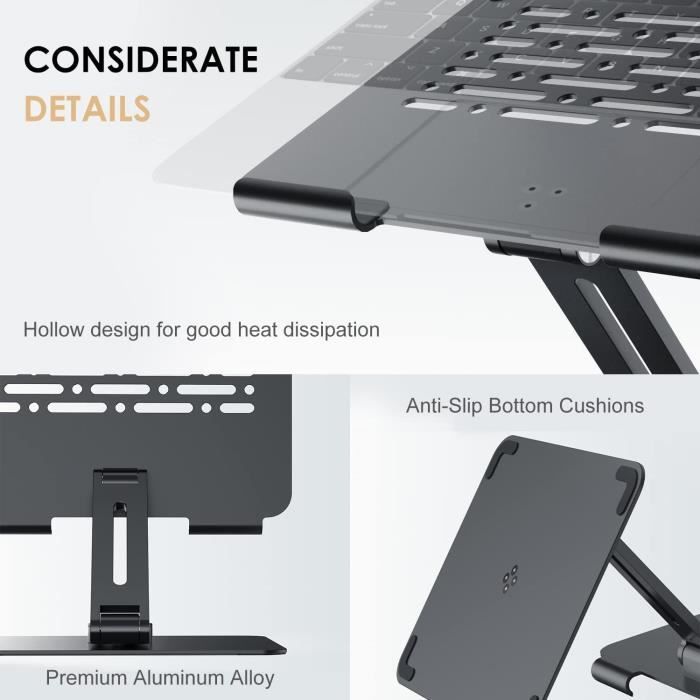 Minthouz Support pivotant à 360 ° pour ordinateur portable - Support  réglable en hauteur et en angle - Compatible avec MacBook Pro/Air,  ordinateurs portables 10 15 17 - Noir : : Informatique