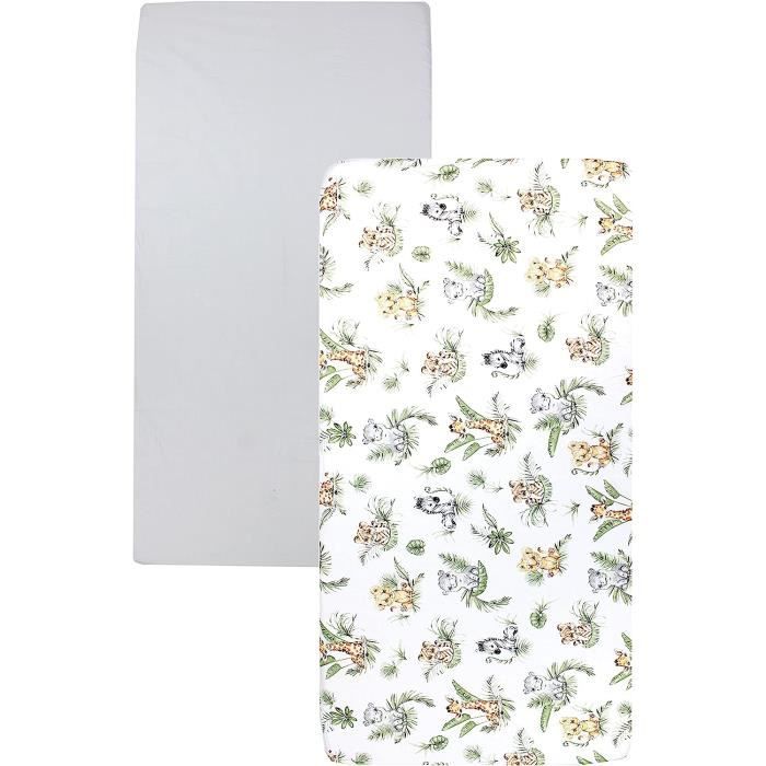 Lot de 2 draps housse Moutarde et blanc (60 x 120 cm)