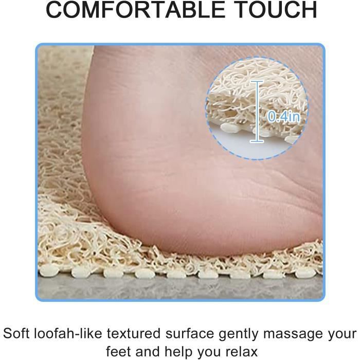 Tapis de douche 40 × 80 cm, tapis de bain massant les pieds, avec une pierre ponce et des trous de drainage puissants, tapis de bain doux, lavable en machine, tapis de