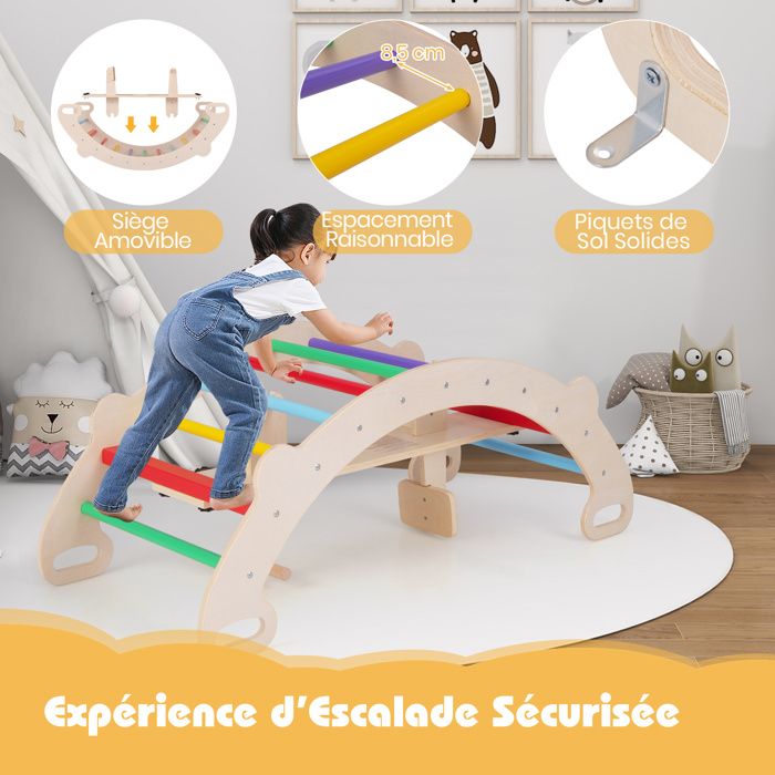 GOPLUS 4 En 1 Arche Escalade Montessori – Cheval Bascule, Tunnel Et Siège Amovible Pour Bébés 1-5 Ans