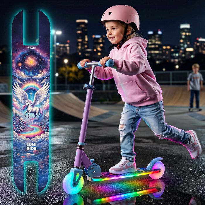 LOL-FUN Trottinette à 3 Roues pour Garçon et Fille de 3 à 12 Ans, Bleu Trottinette Pliable Extra-Large pour Enfant de 3 à 5 Ans avec 4 Hauteurs Réglables et Marchepied Inclinable
