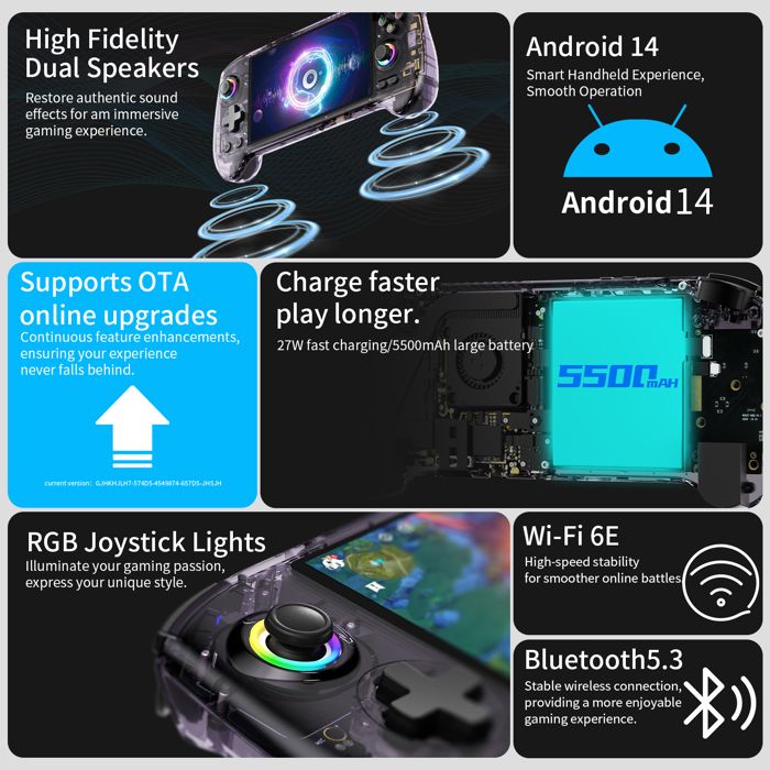 JOYARCH RG556 Console Rétro Android 13 – 5,48″ AMOLED, 8/128 Go, 5500mAh, 5000+ Jeux – Bleu