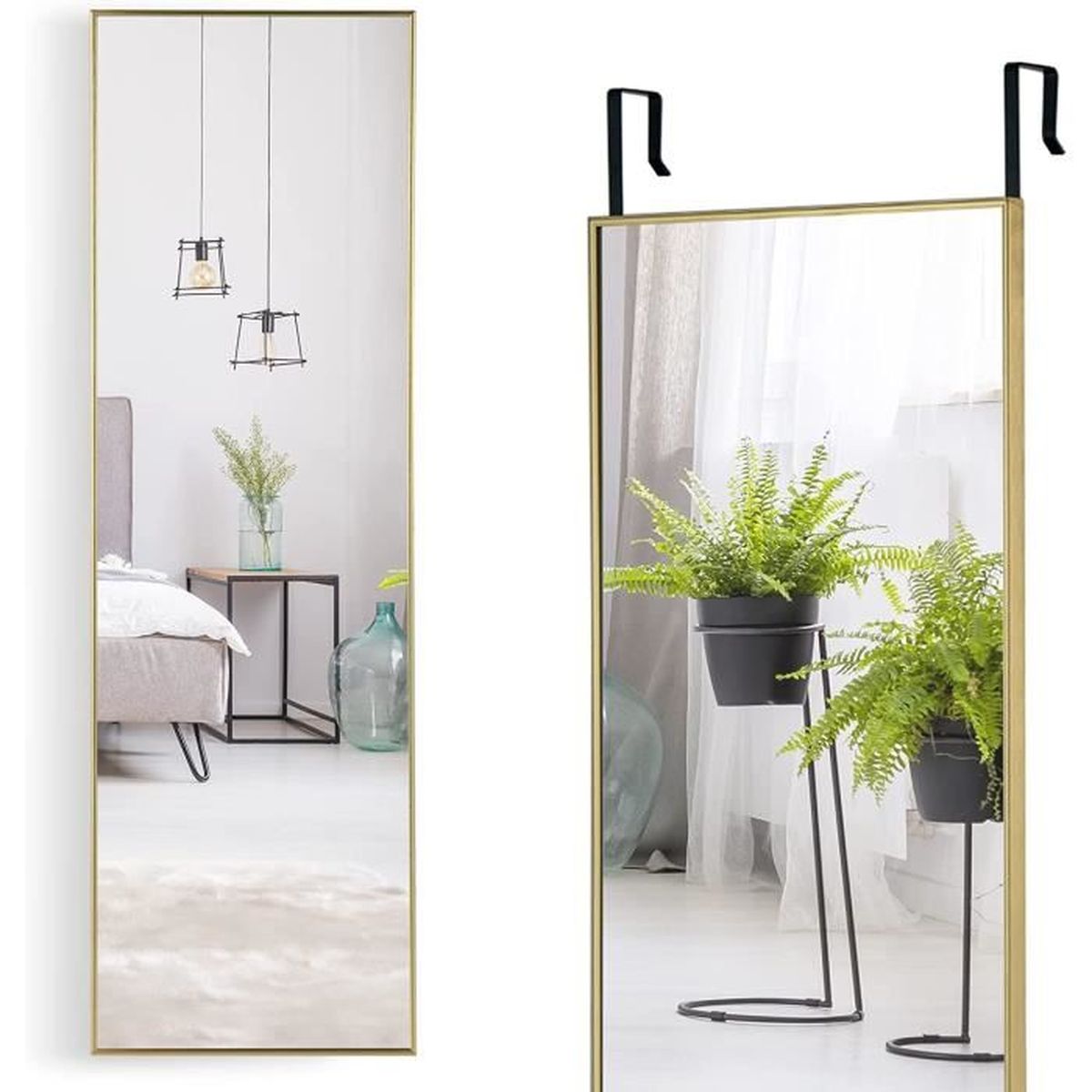 Giantex Miroir Sur Pied 2 En 1 37x155 Cm - Miroir Mural Ou Sol Avec Cadre Bois HD Blanc