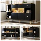GUYFOSTER Buffet bois 130 x 40 x 80 cm Meuble de rangement avec Lumière LED 2 portes 2 tiroirs pour Salon Cuisine Salle à manger - Noir