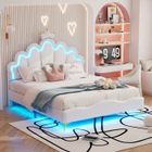 HOFURNI Lit enfant 140 x 200,lit 140 x 200,lit double,lit rembourré,lit princesse, tête de lit couronne,LED,PU,Blanc