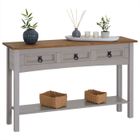 IDIMEX Table console RAMON table d'appoint rectangulaire en pin massif gris et brun avec 3 tiroirs, meuble d'entrée style mexicain en bois