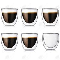 HTBE® Tasse à café domestique 80 ml capacité double couche verre transparent chaud servir du thé tasse à thé durable forte 6 paquets