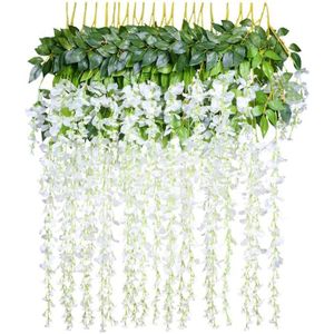 VINFUTUR 2pcs Glycine Artificielle Guirlande de Wisteria Fleur Artificielle Suspendre de Simulation en Soie Décoration de la Maison Mariage Jardin Party Blanc