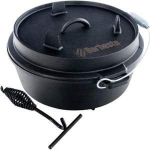 4,7L Four Néerlandais Pot en Fonte avec Couvercle pour BBQ Cuisine Camping Gifort Dutch Oven Brosse et Clips Casserole Marmite Set avec Grille Pince 
