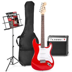 GUITARE MAX GigKit set de guitare électrique avec pupitre - Rouge, idéal pour débuter la guitare