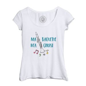 T-SHIRT T-shirt Femme Col Echancré Blanc Ma Clarinette m'a Choisi Musique Musicien Instrument
