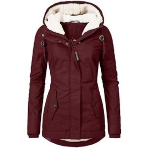 MANTEAU - CABAN Veste d'hiver pour femme - Longue et chaude Épais Manteau d'hiver chaud En polaire Avec capuche Veste-vin rouge