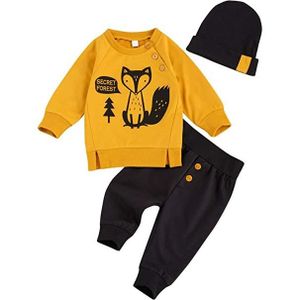 SWEATSHIRT Ensemble Infantile de 3 Pcs Vêtement Enfant Bébé Garçon Imprimé Animaux T-Shirt à Manches Longues + Pantalon +Bonnet