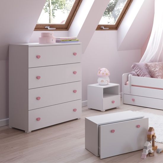 Commode 4 tiroirs bois blanc et naturel Vera 80cm